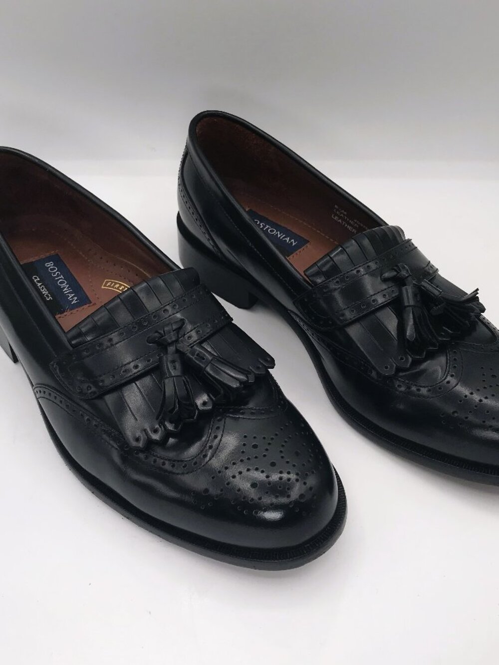 Bostonian Classics First Flex Black Leather Wingtip Tassel Loafers Mens Sz 8.5 M